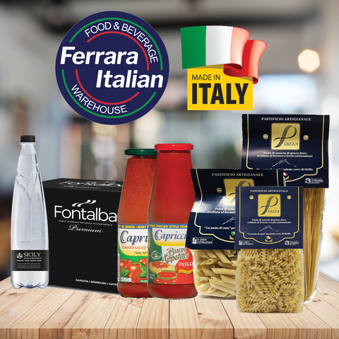 The Ferrara Box. Pasta, Sauce & Sparkling/Mineral Water